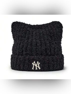 New Era Black Knit Beanie with White NY Logo